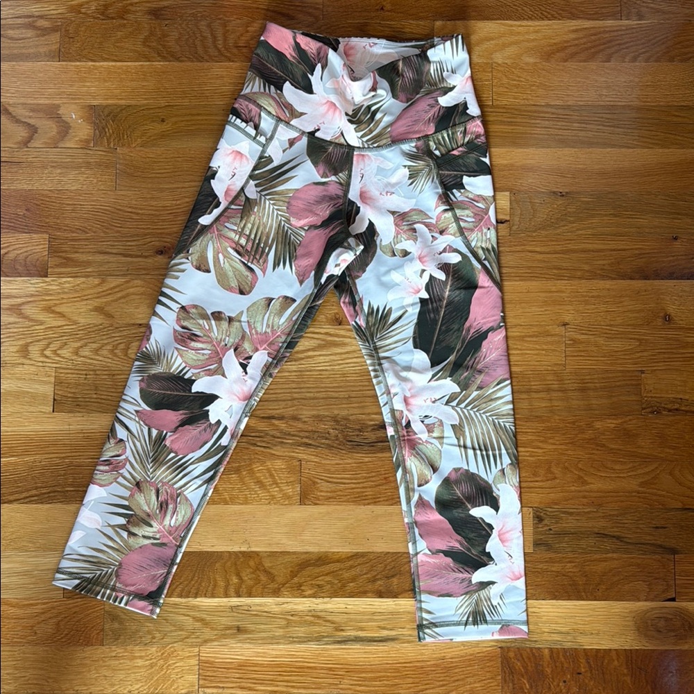 Old Navy Pink and Green Floral Leggings